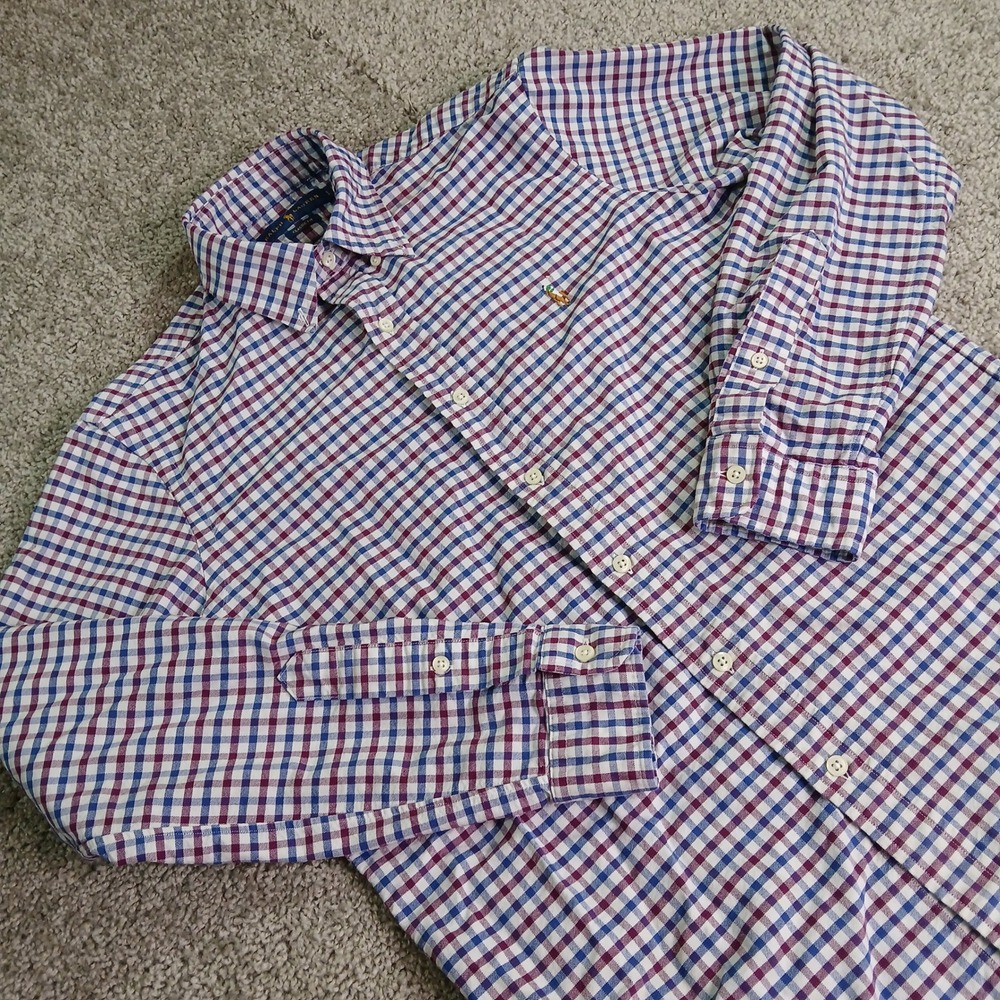 Polo Ralph Lauren Mens Small Classic Fit Gingham Check Button Down Shirt Blue